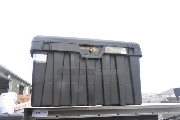 Contico Xtreme Tuff black poly bin, new condition, robust construction, visible Contico logo and capacity label.