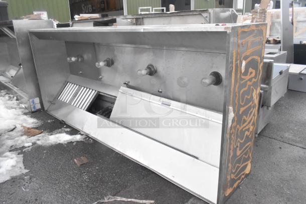 11' CaptiveAire 5424 ND-2 commercial grease hood with filters, integrated lights, and stainless steel finish. Used condition.