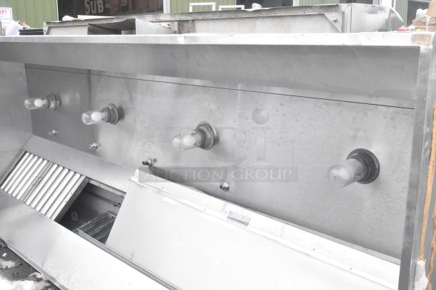 11' CaptiveAire 5424 ND-2 commercial grease hood with filters and lights, stainless steel, used condition.