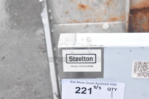 Brand new Steelton 522US12424 utility sink, 24"x24"x14", for 8" center faucet; minor scratches and dents. Steel label visible.