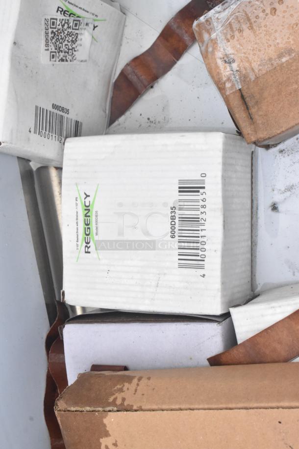 Brand new Steelton 522US12424 utility sink, 24"x24"x14", for 8" faucet. Features minor scratches. Packaging includes Regency labeled box.