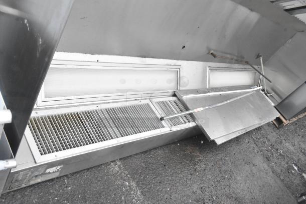 11' Ventroguard commercial return air grease hood with filters, stainless steel, good condition, visible vent grilles.