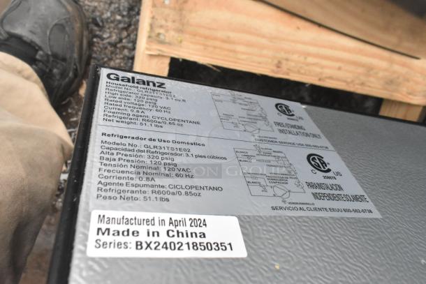 Five mini coolers including Galanz FLR31TS1E02, Mainstays DG40BY1A, 115V, 1 phase, with manufacturer's details visible.