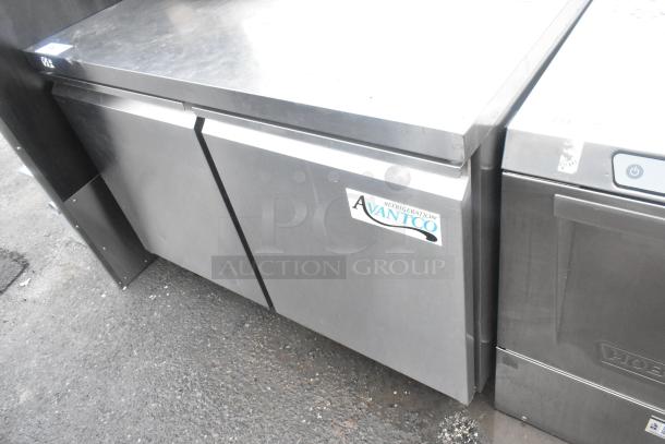 Avantco 178SSUC48FHC 2-Door Work Top Freezer on casters; 115V, 1 phase; stainless steel; visible Avantco logo.