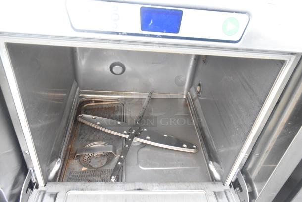 2018 Hobart LXER undercounter dishwasher, stainless steel, 120/208-240V, 1 phase, interior view, good condition.