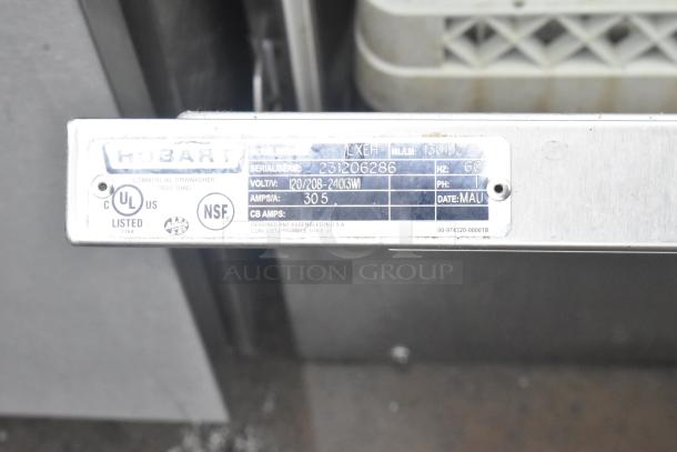 2018 Hobart LXER Commercial Undercounter Dishwasher label. Model LXER, 120/208-240V, 1 phase, serial 231206286.