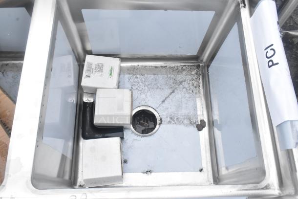 Brand new Regency 600S318181L commercial sink, 78.5", 16-gauge stainless steel, three compartments, left drainboard.