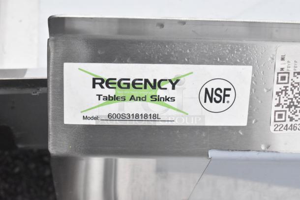 Brand new Regency 600S318181L commercial sink, stainless steel, 16 gauge, 3 compartments, left drainboard, NSF label.