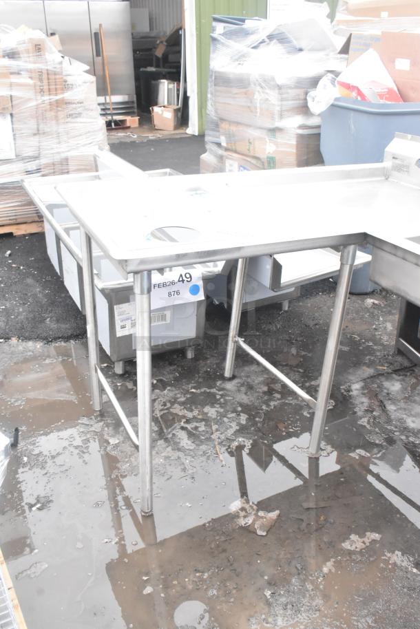 Brand new Eagle Group SDTCIL-72-16/3 L-shape dishtable, 72" 16-gauge stainless steel, left dishlanding, minor dents visible.