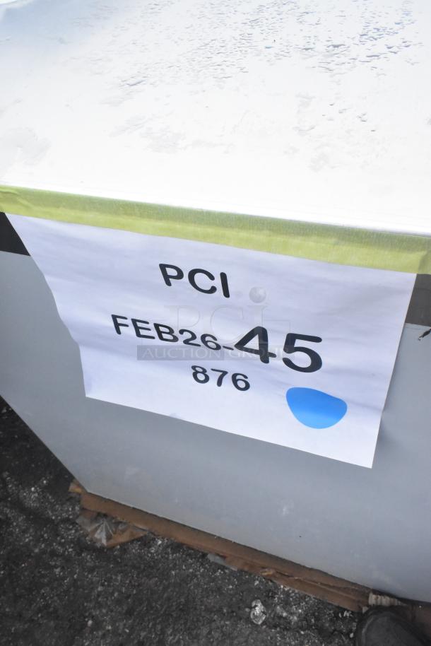 Brand new Regency 600EBT3048D stainless steel enclosed base table, 30"x48", with sliding doors, adjustable midshelf. Minor scratches.