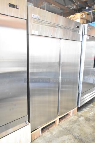 Brand new Avantco 178Z2FHC commercial 2-door reach-in freezer, 2023 model. Features stainless steel, some minor scratches.
