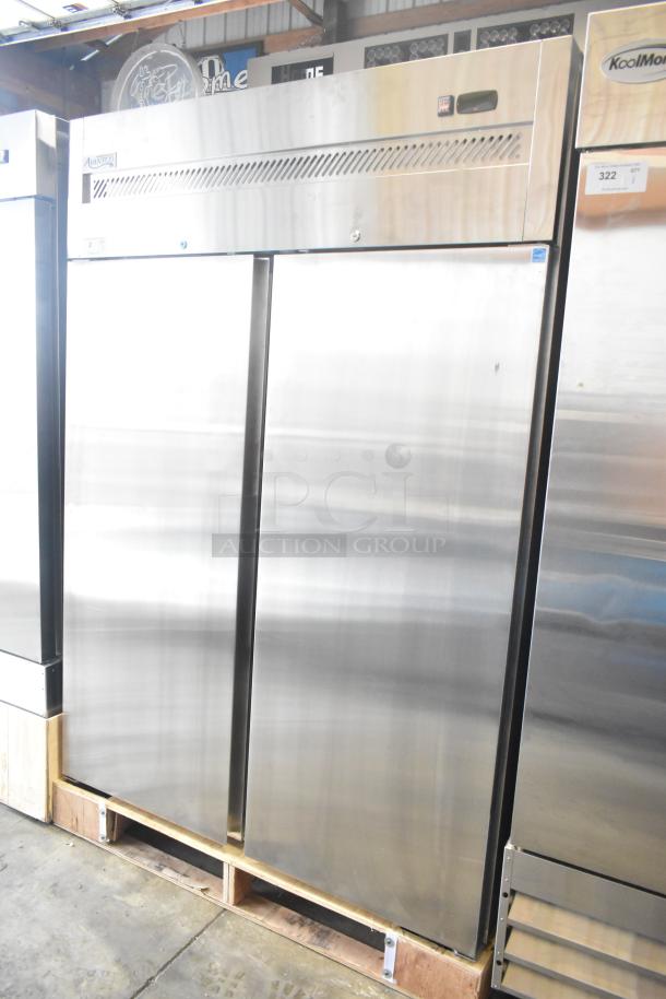 Brand new Avantco 178Z2FHC commercial 2-door reach-in freezer, 2023 model, 115V, 1 phase, minor scratches and dents.