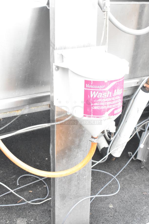 Hobart FT900 commercial floor-style dishwasher with Vanguard Wash Max detergent dispenser, 480V, 3 phase, lightly used.