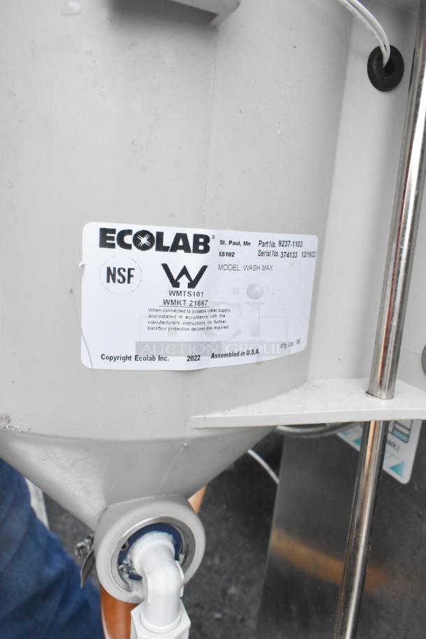 Hobart FT900 commercial dishwasher label, details Ecolab model Wash Max, NSF certified, 2022, assembled in USA.