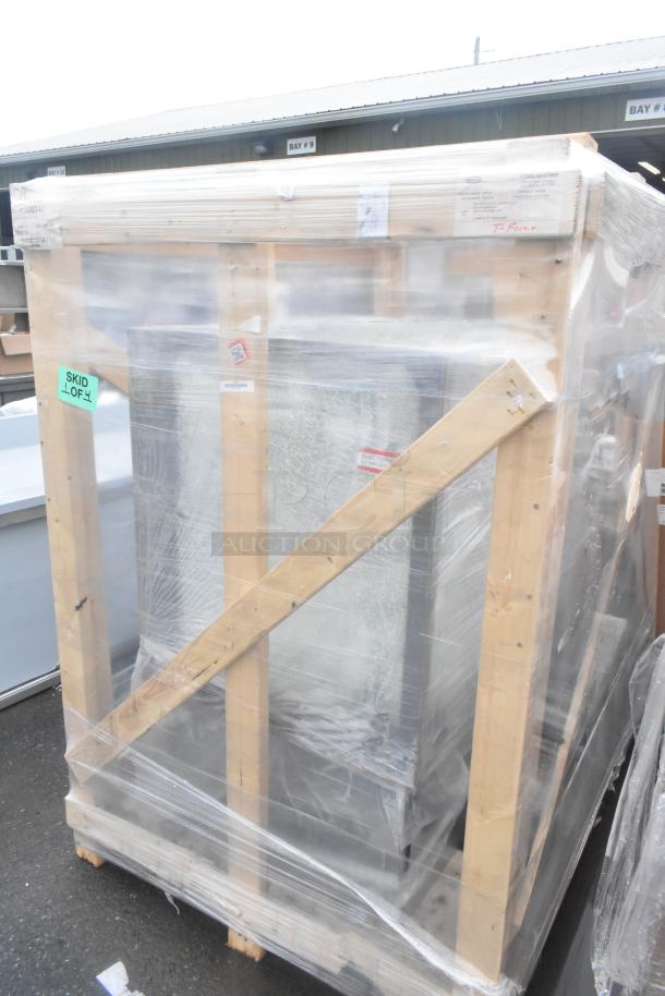 "Federal Industries ITR6034 60” Refrigerated Bakery Display Case in shipping crate, brand new with minor scratches and dents."