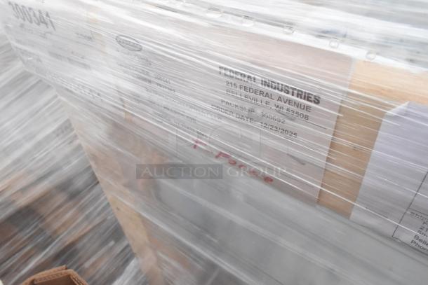 BRAND NEW SCRATCH AND DENT! Federal Industries ITR6034 bakery display case; factory-sealed, labeled with shipping info.