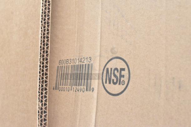 Cardboard box with barcode 600B31014213 and NSF certification marking.