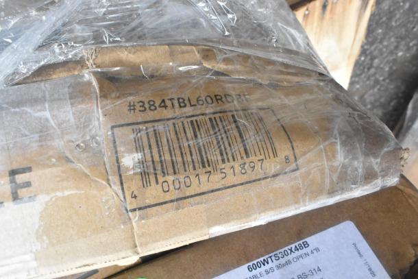 Cardboard packaging marked "#384TBL60RDBF" and barcode. Visible part of the label shows "600WTS30X48B" model number.