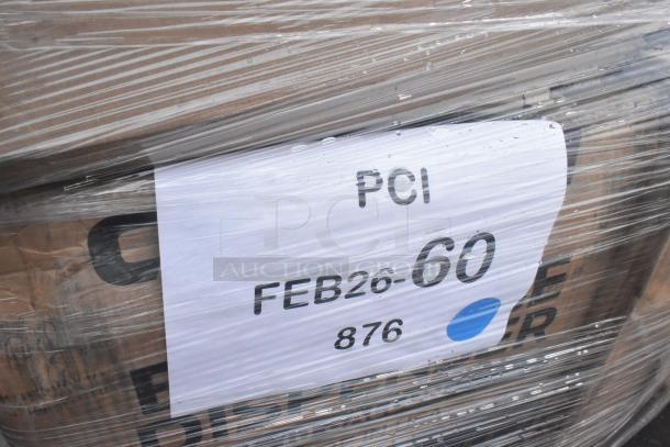 Shrink-wrapped pallet with label "PCI FEB26-60 876," containing 8 new scratch and dent items, including a beverage dispenser.