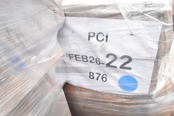 12 brand new scratch and dent items in wrapped packaging, including trash can lid, ingredient bin, pan rack. Label shows "PCI FEB26-22 876."