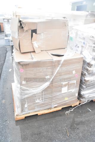 Pallet of 5 new, scratch and dent items; includes Lancaster Table & Seating Black Cross Back Chair Frame. Boxes show wear.