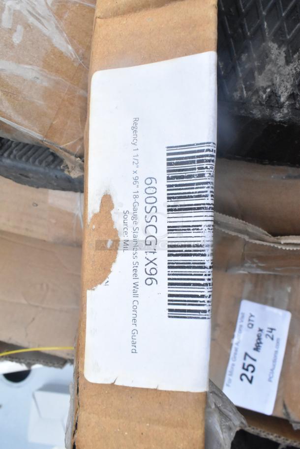 Label for Regency 1/2" x 96" 18-Gauge Stainless Steel Wall Corner Guard. New, scratch, and dent condition, 24 items total.