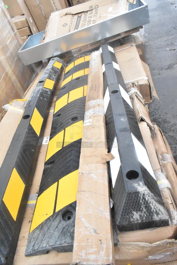 24 brand new scratch and dent items, including wall corner guards, work table, and tray stand.