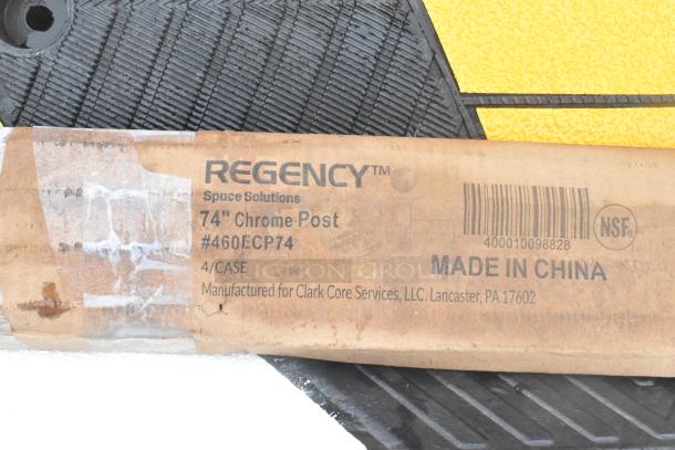 Regency 74" Chrome Post packaging, item #460ECP74, by Clark Core Services, made in China, NSF certified.