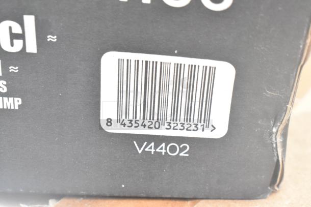 Barcoded box with number V4402, containing 34 new scratch and dent items, including glassware and dishes.