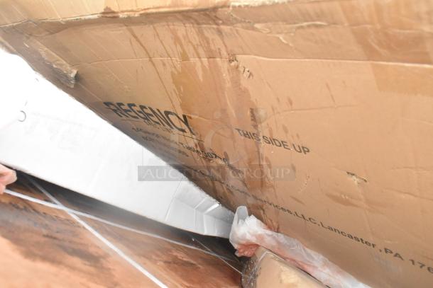 6 new scratch and dent items, including shelf and over-shelf, in boxes marked "Regency" with visible damage.