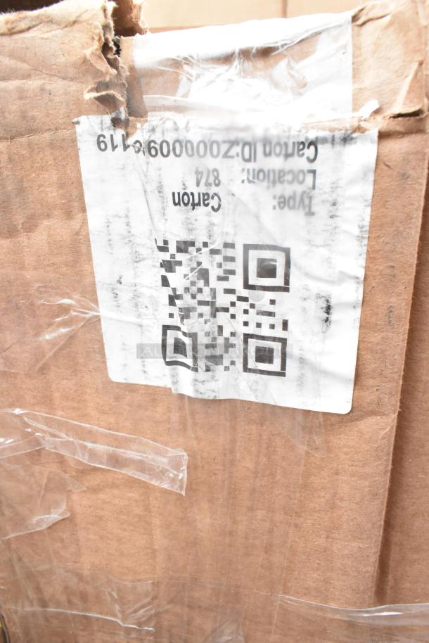 Damaged cardboard box with QR code and label reading "Carton ID: 200009619, Location: 874." Signs of handling.