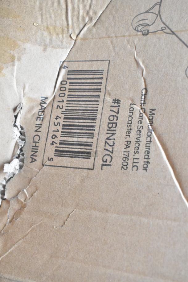 Cardboard box with barcode, labeled "Made in China," featuring a scratch, contains brand new scratch and dent items.