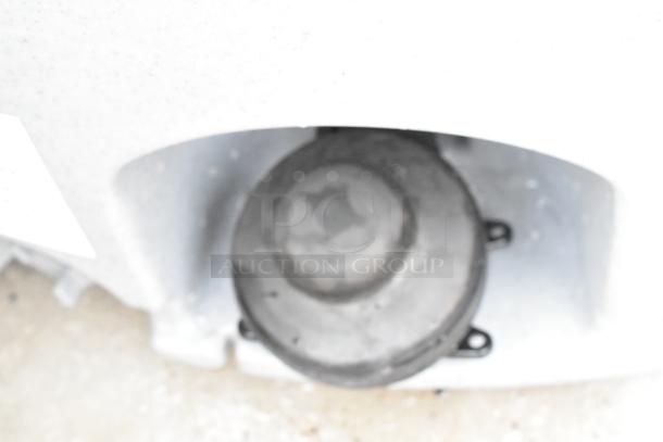 Brand new portable hand wash sink with visible scratches and dents, featuring a sturdy base and compact design for easy mobility.