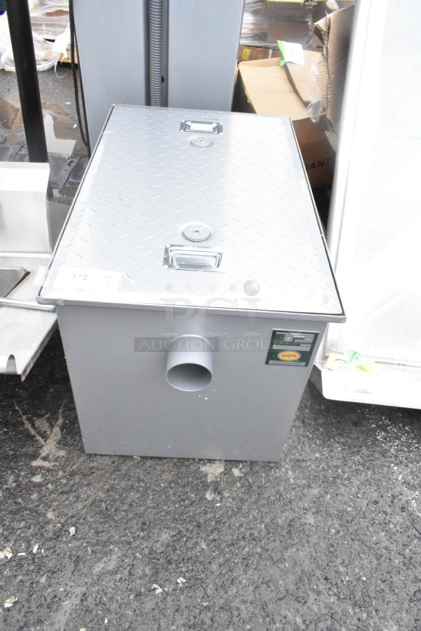 Brand new Regency 600GT35 grease trap, 70 lb., PDI certified, 35 GPM, 3" non-threaded connections, minor scratches.