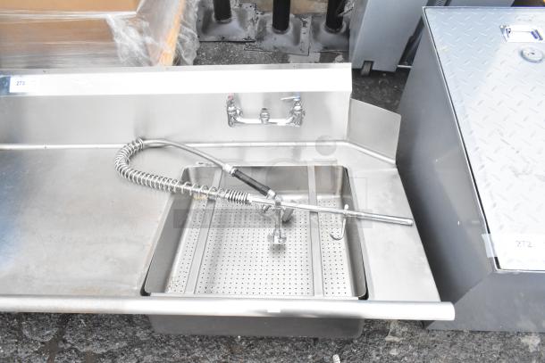 Brand new, scratch and dent left side dirty dish table, stainless steel, no legs, faucet with spray hose included.