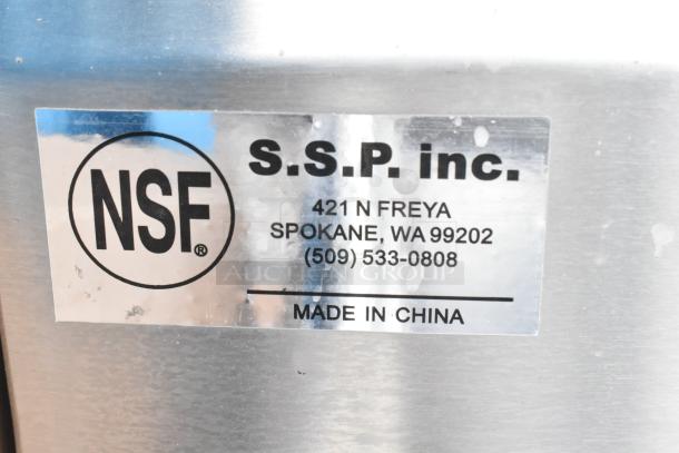 BRAND NEW SCRATCH AND DENT! Left Side Dirty Side Dish Table, no legs, NSF certified, manufactured by S.S.P. Inc., made in China.