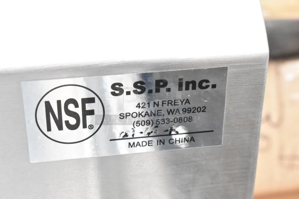 BRAND NEW Right Side Clean Side Dishwasher Table, scratch and dent condition, no legs. Label by S.S.P. Inc., NSF certified. Made in China.