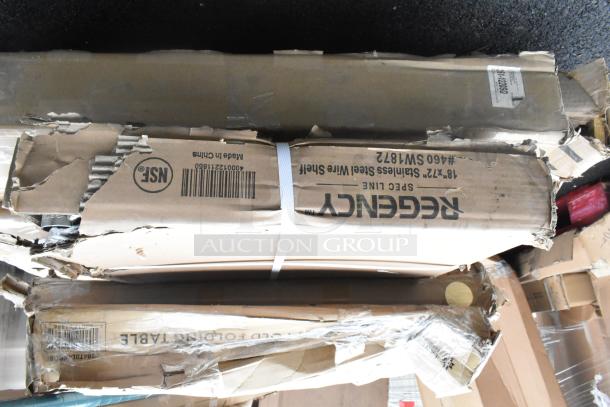 15 items including a sink, shelving posts, and outdoor table. New scratch and dent condition with visible packaging wear.