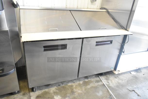 Hoshizaki CRMR60-24M commercial prep table, stainless steel, bain marie top, on casters, 115V, good condition.