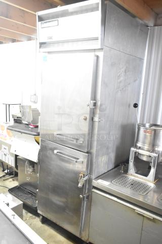 Continental 1R-HD Commercial Reach-In Cooler, stainless steel, dual half-size doors, commercial casters, 115V, 1 Phase.