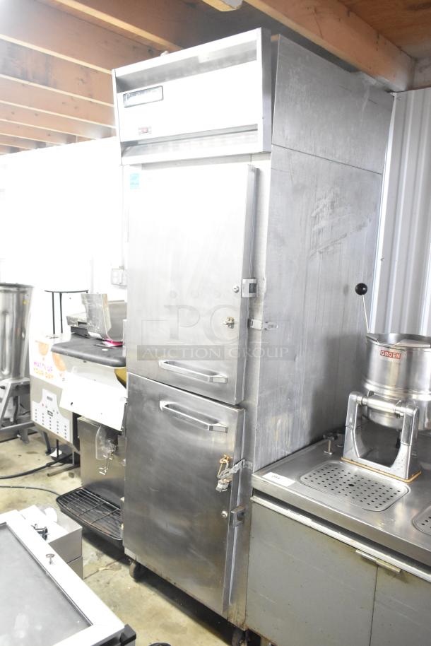 Continental 1R-HD Commercial 2 Half Size Reach In Cooler, metal finish, on casters, 115V, 1 phase.