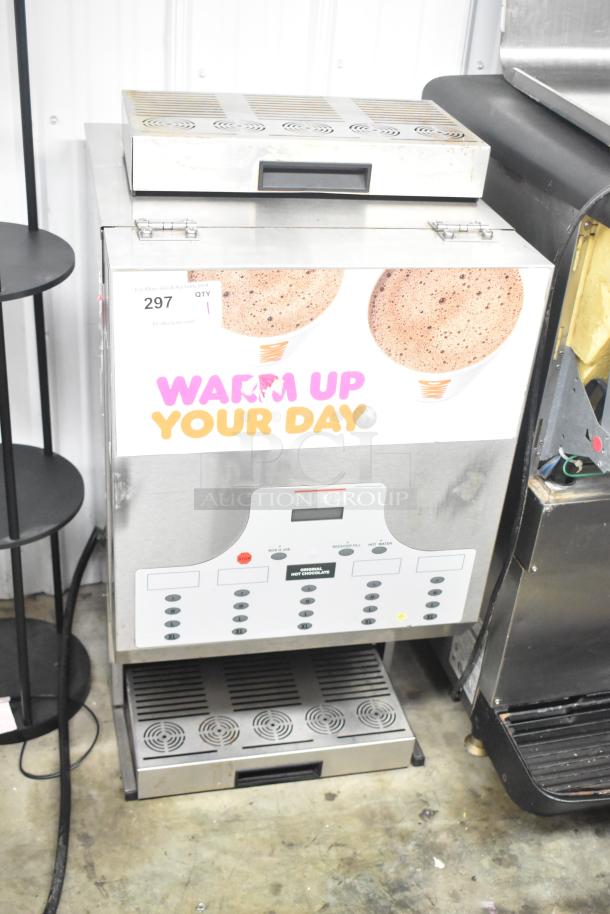 Bunn IMIX-5 stainless steel cappuccino machine on stand, 120/208-240V, 1 phase. Features programmable buttons and vibrant graphics.