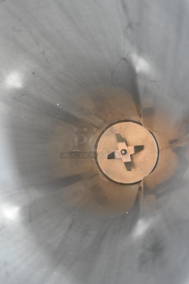 AvaMix 92866TB metal commercial tilting blender interior view, showing durable blades in heavy-duty 6.6-gallon container.