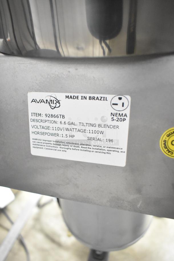 AvaMix 92866TB Metal Commercial 6.6 Gallon Heavy-Duty Tilting Blender, 110V, 1 Phase, NEMA 5-20P, Made in Brazil.