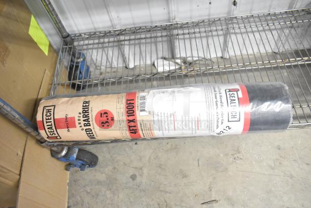 SEALTECH 4' x 100' Premium Weed Barrier Landscape Fabric, 3.5 oz., new in plastic wrap with label visible.