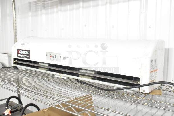 Global 246608 36" air curtain, 120V, 1 phase. White exterior, control panel, visible Global logo, used condition.