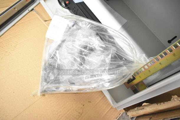 BlackShields DC0300 white metal cabinet, features air-conditioned technology. Appears new with packaging and label visible.