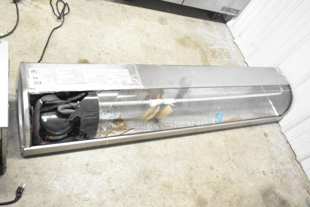 Hoshizaki HNC-180BA-L-SLH refrigerated sushi display case with curved glass, visible wiring, and minor wear. 115V, 1 Phase.