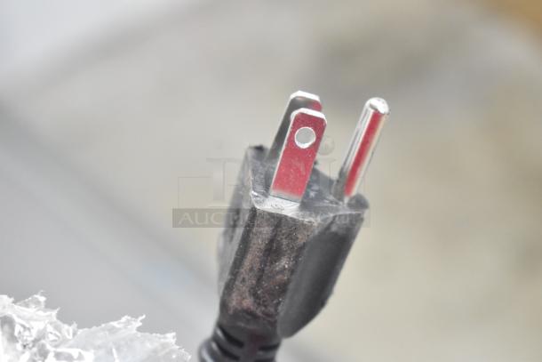 Hoshizaki HNC-180BA-L-SLH refrigerated sushi display power plug, 115V, 1 phase. Plug close-up highlights power specs.