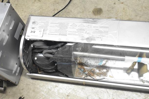 Hoshizaki HNC-180BA-L-SLH refrigerated sushi display case, 115V, 1 phase. Visible dirt and debris inside. Auction tag #312.